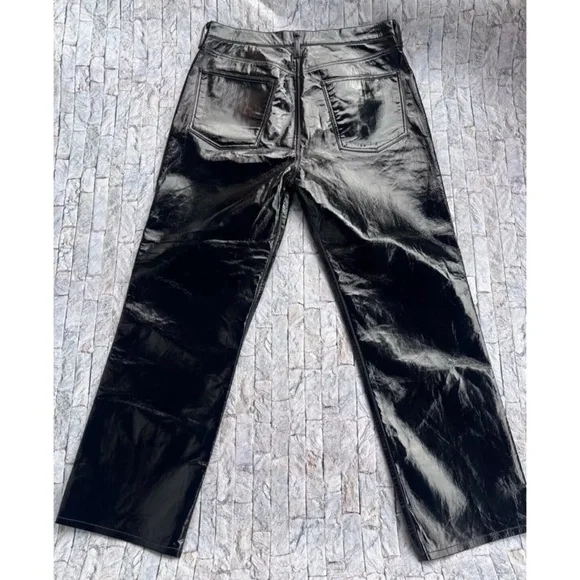 AGOLDE 90s Pinch Waist Recycled Leather Pants High Rise Detox Sz 34 - Picture 4 of 11